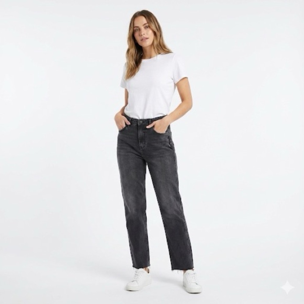 Hollister high-rise mom jeans vintage stretch raw hem straight leg W26 L27 gray - Picture 1 of 8